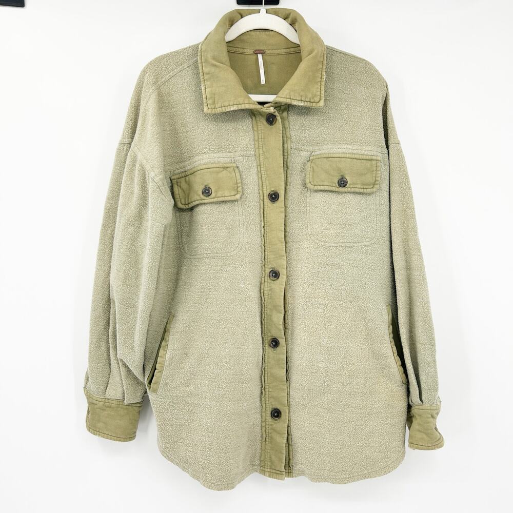 Free People FP Womens Fall Ruby Oversized Distressed Shirt Jacket Shacket XS - Picture 2 of 9